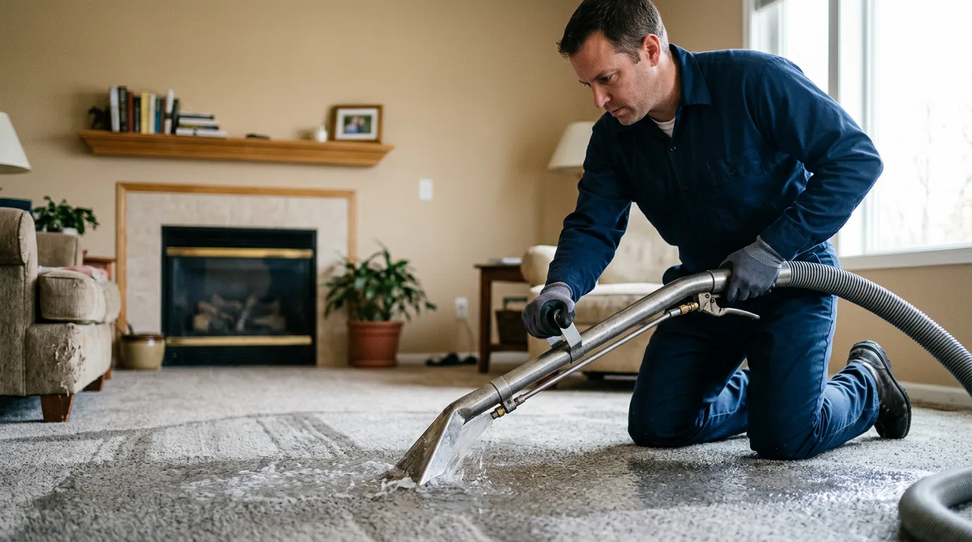 Water damage restoration technician working near Corning, OH